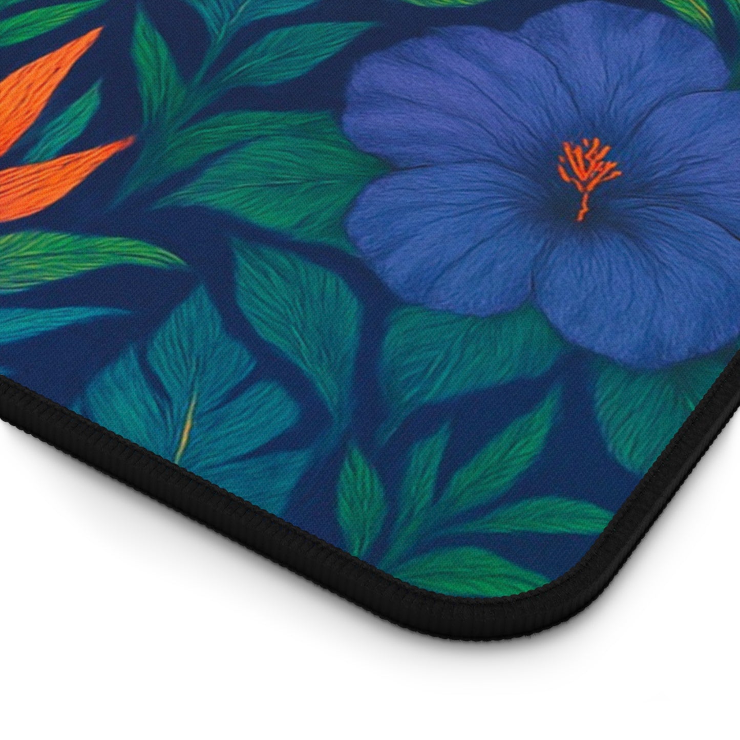 Tropical Paradise Desk Mat, 3 Sizes - Perfect for Home Office - Midnight Flower Navy