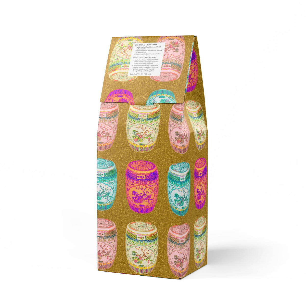 Citrus Bay Blend™ (Medium Roast) Specialty Grade Craft Coffee / Tropical Garden Stools, Gold