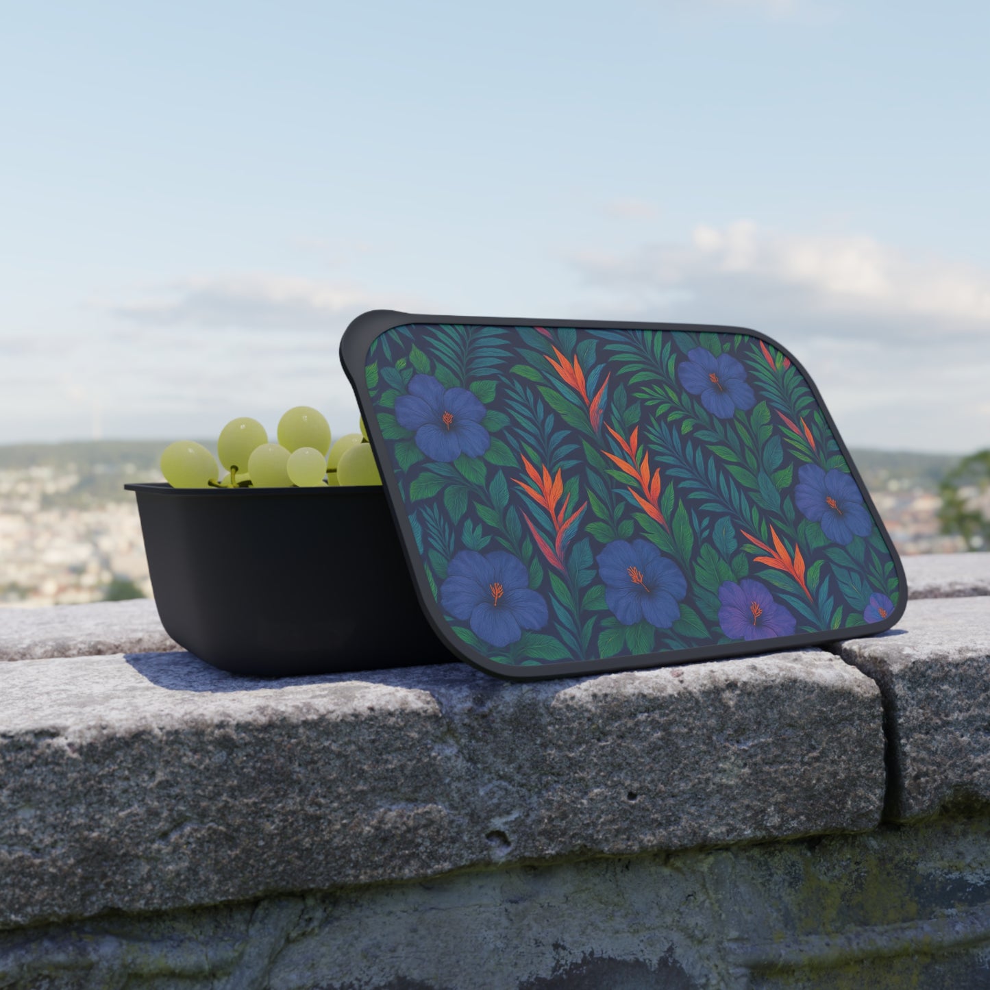Bento Box with Utensils - Midnight Flower Navy