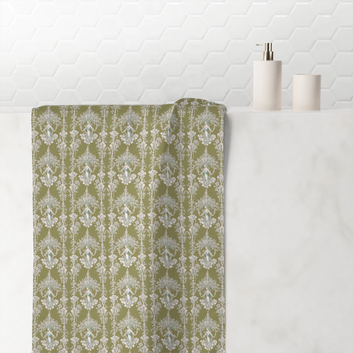 Tropical Mink-Cotton Towel, 30" x 60" - Soft & Absorbent, Pearl Lady Toile/Highborn Green