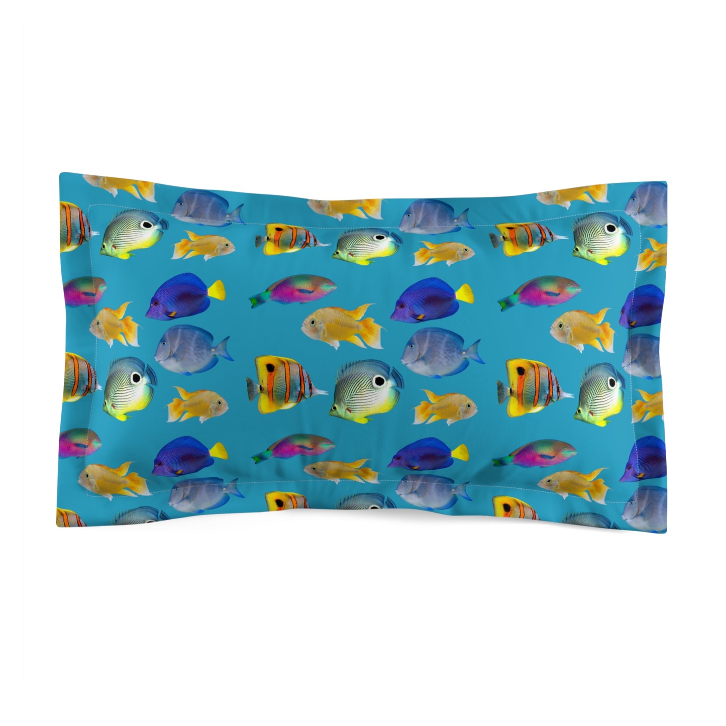 Microfiber Pillow Sham | Tropical Vibes for Relaxation / School of Fish, Turquoise
