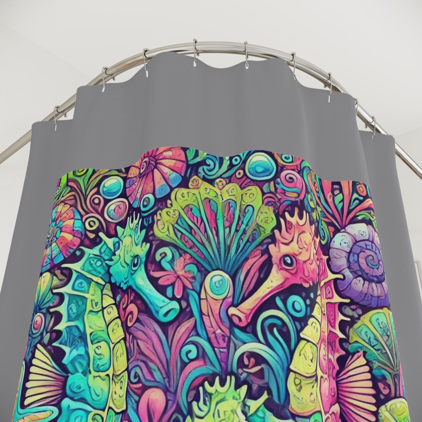 Tropical Shower Curtain - Ocean Bathroom Decor / Seahorse Trio/Grey