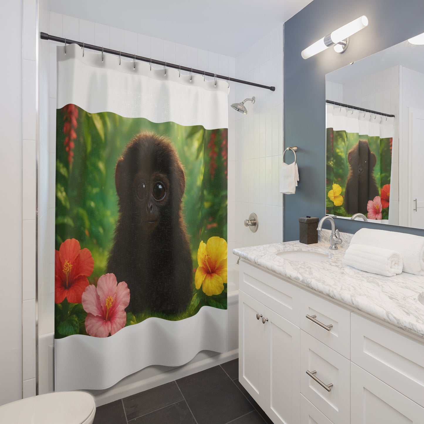 Tropical Shower Curtain - Rainforest Bathroom Decor / Baby Howler Monkey