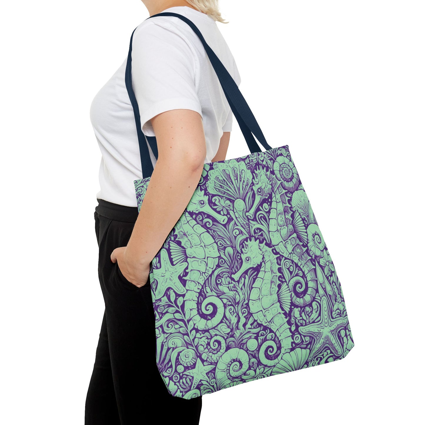 Minty Seahorse Trio Tote Bag - 3 Sizes