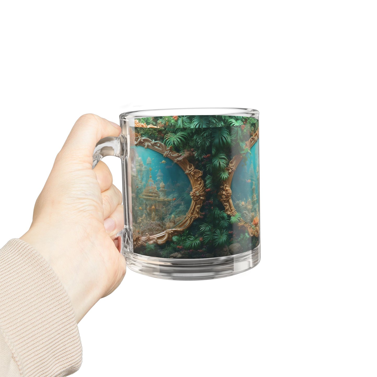 Tropical Glass Mug - 10oz Coffee Cup / Mermaid Palace, Aegean Sea