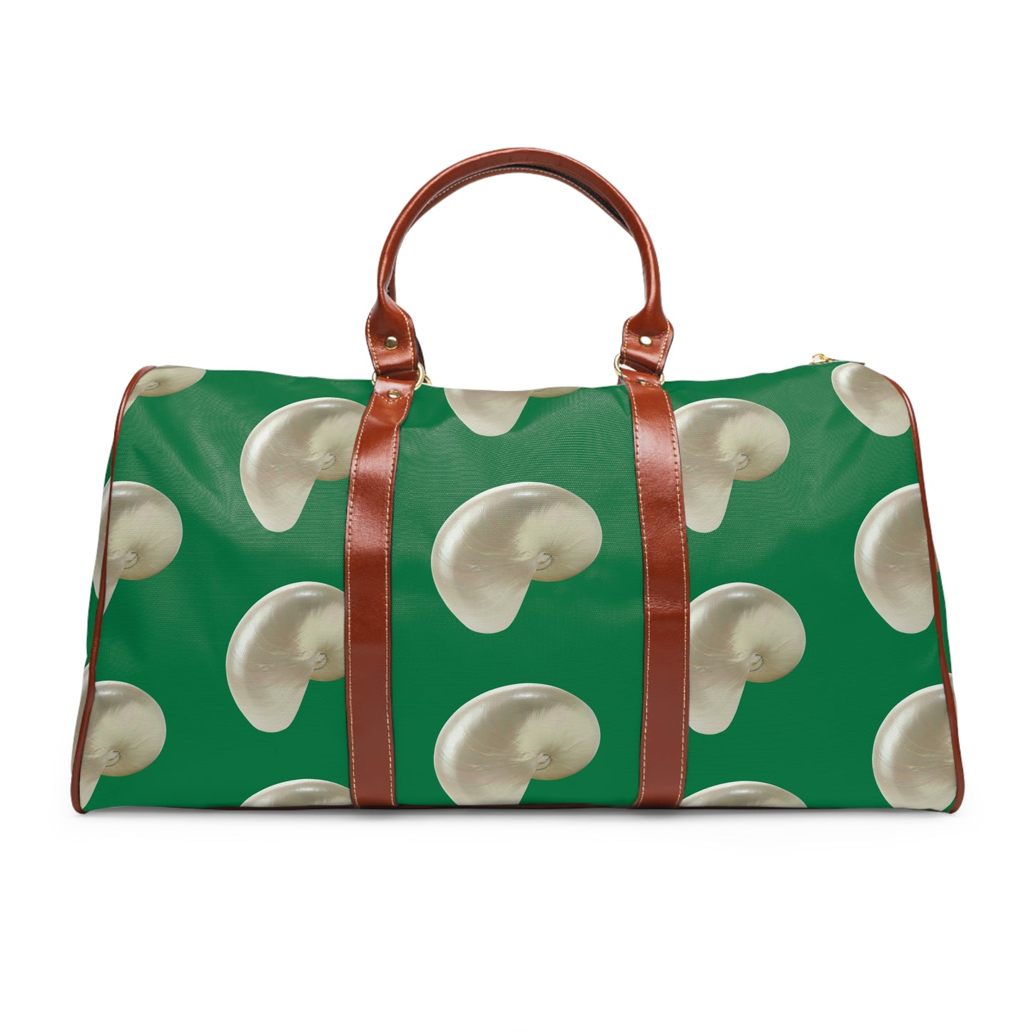 Tropical Waterproof Travel Bag - Perfect for Beach Getaways / Real White Nautilus Shells, Dark Green