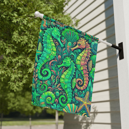 Tropical Garden Flag - Perfect for Outdoor Decor / Seahorses, Lime