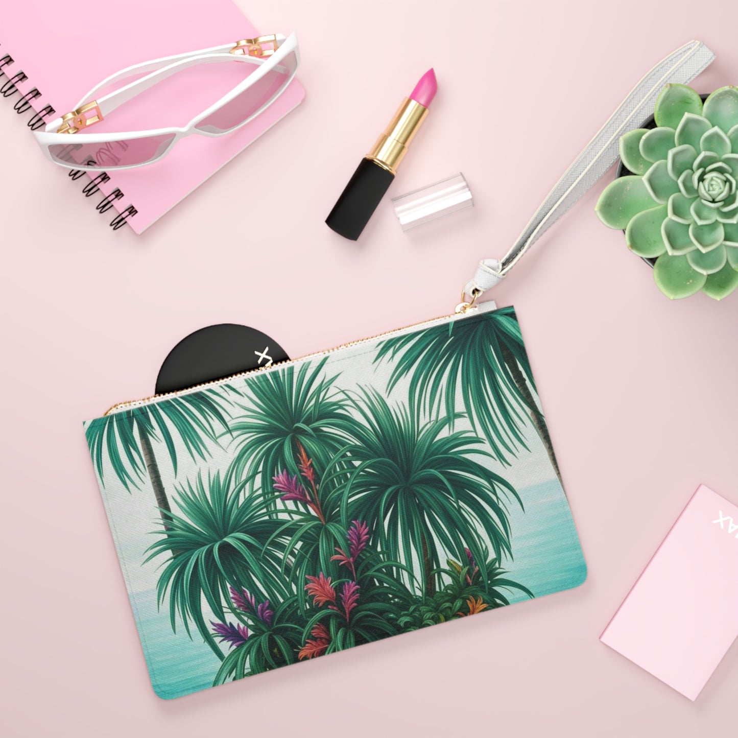 Tropical Faux Leather Clutch Bag - Perfect for Beach Adventures & Summer Vacations / Tiny Palm Island