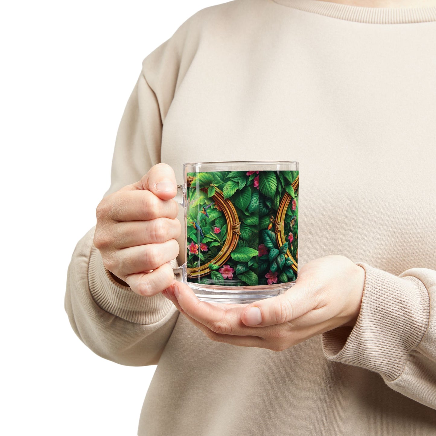 Tropical Glass Mug - 10oz Coffee Cup / Framed Rainforest