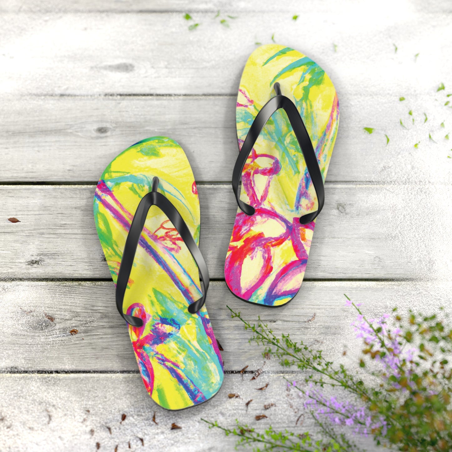 Flip Flops - Tropical Doodles/Yellow