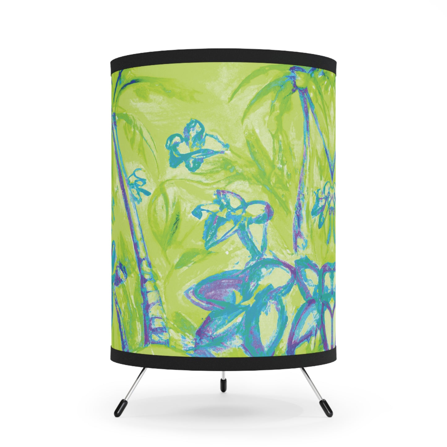 Tropical Doodles/Lime Tripod Lamp with Artistic High-Res Shade - Perfect for Home Décor