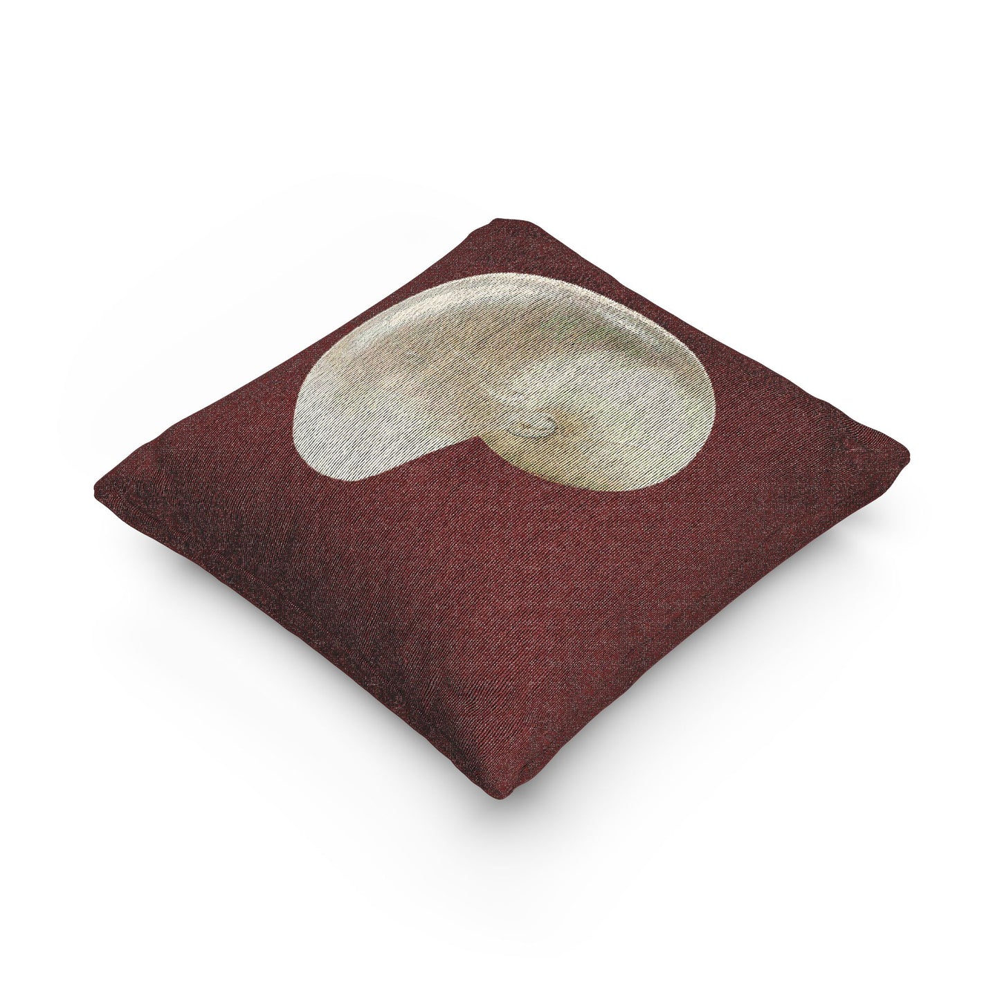 Woven Pillow, 17"W x 18"L - White Nautilus Shell, Dark Red