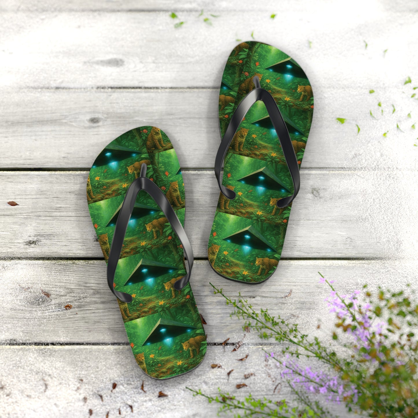 Flip Flops - Rainforest UFO and Jaguars