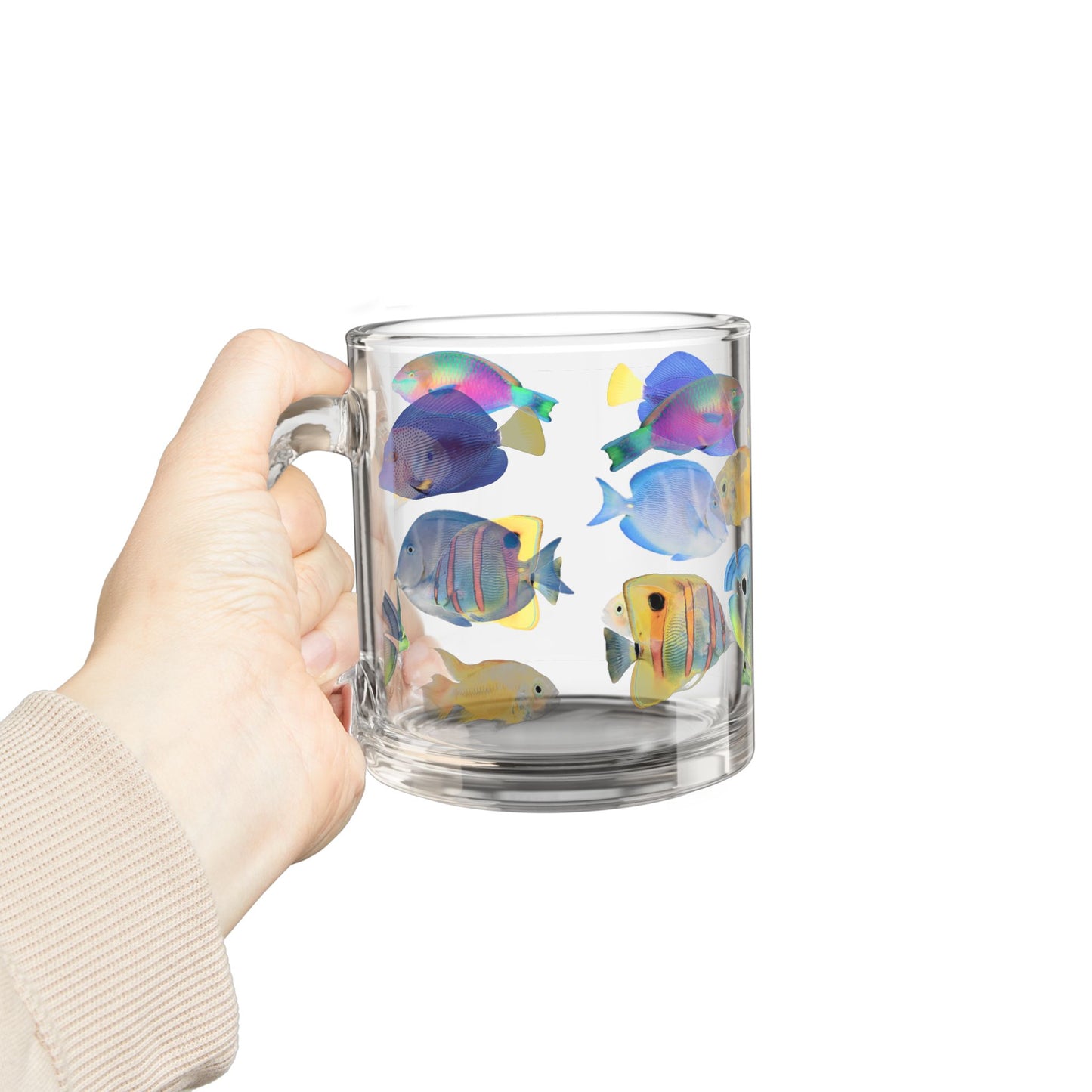 Tropical Glass Mug - 10oz Coffee Cup / School of Fish