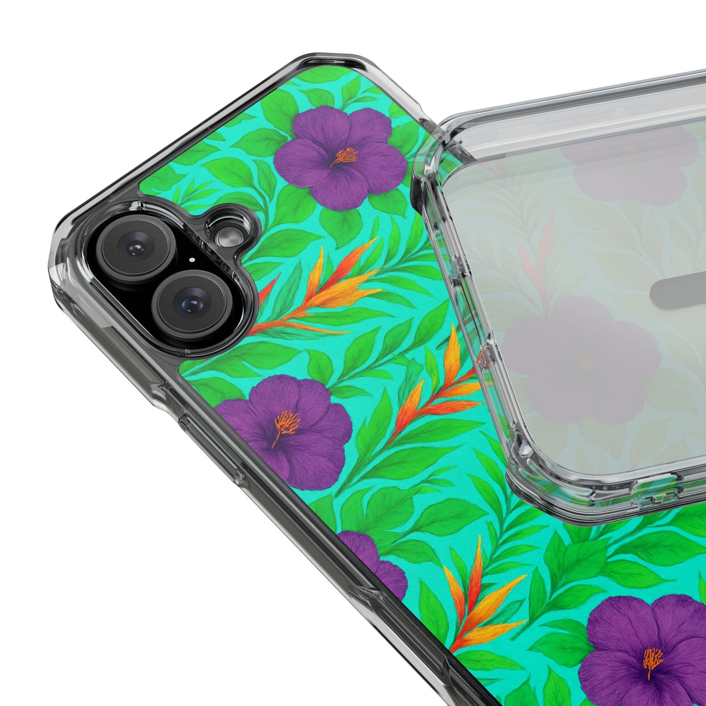 Midnight Flower Green Magnetic Clear Phone Case, Many Models