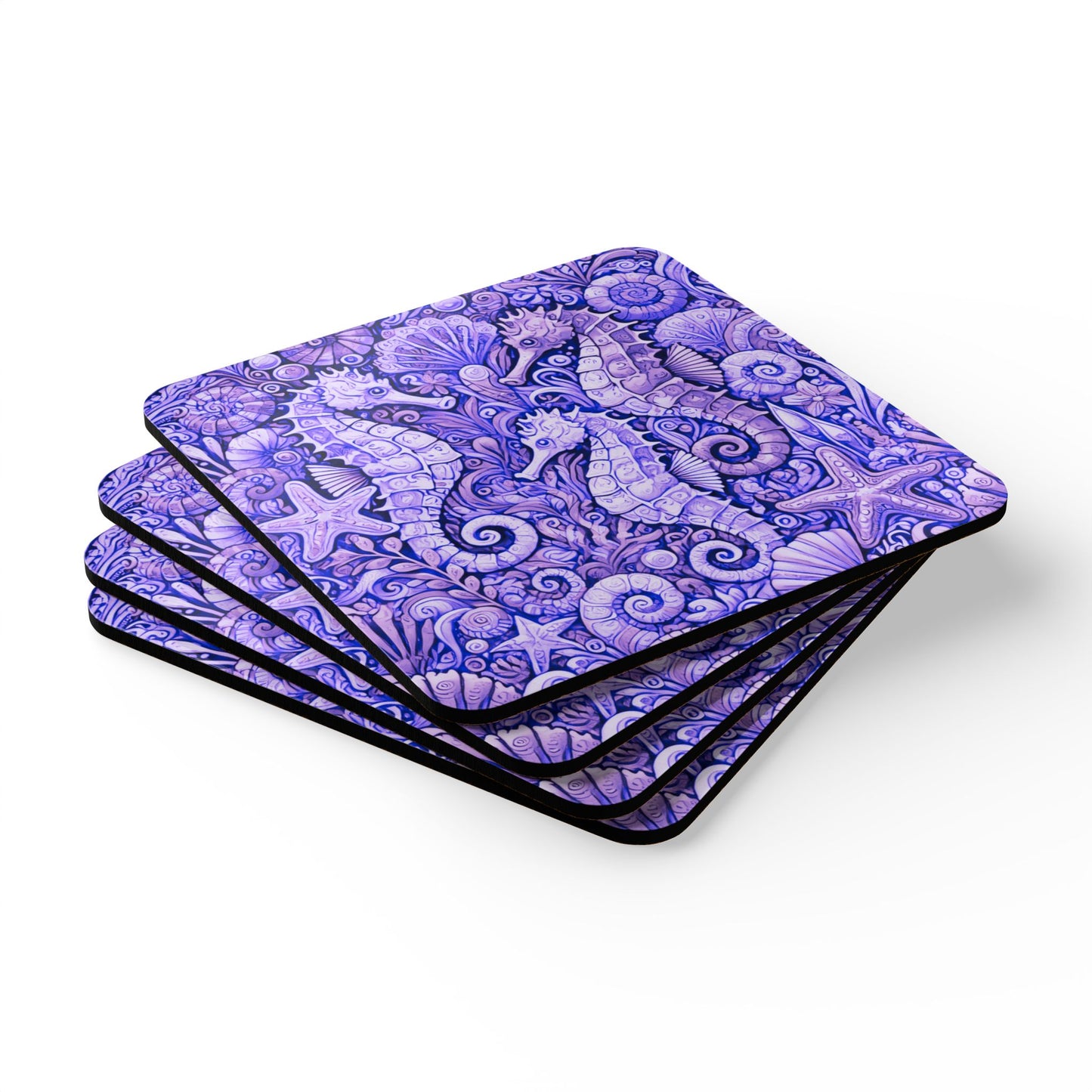 Four-piece Coaster Set - Seahorse Trio/Amethyst