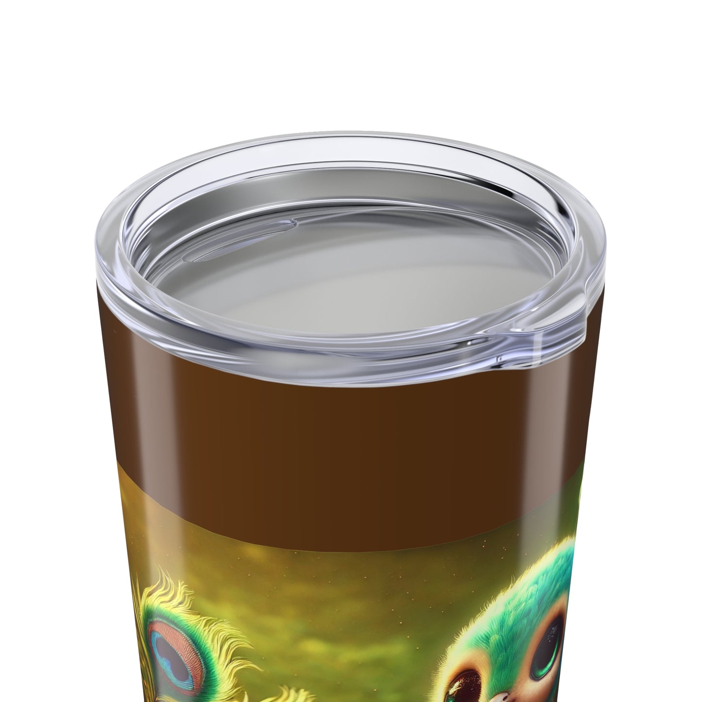 20oz Tropical Glossy Tumbler, Stainless Steel / Baby Peacock, Dark Brown