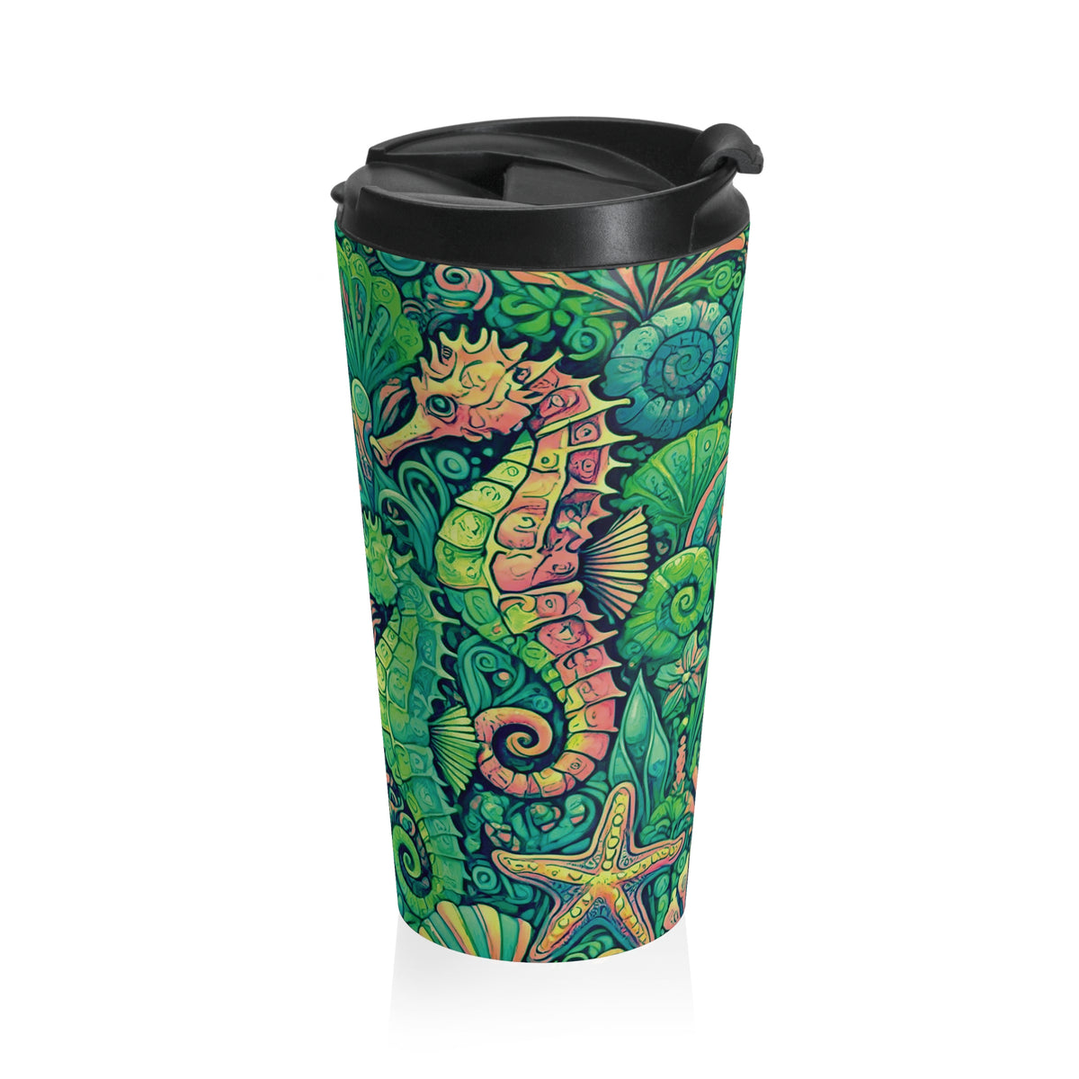 15 oz. Stainless Steel Travel Mug / Seahorse Trio Lime Green