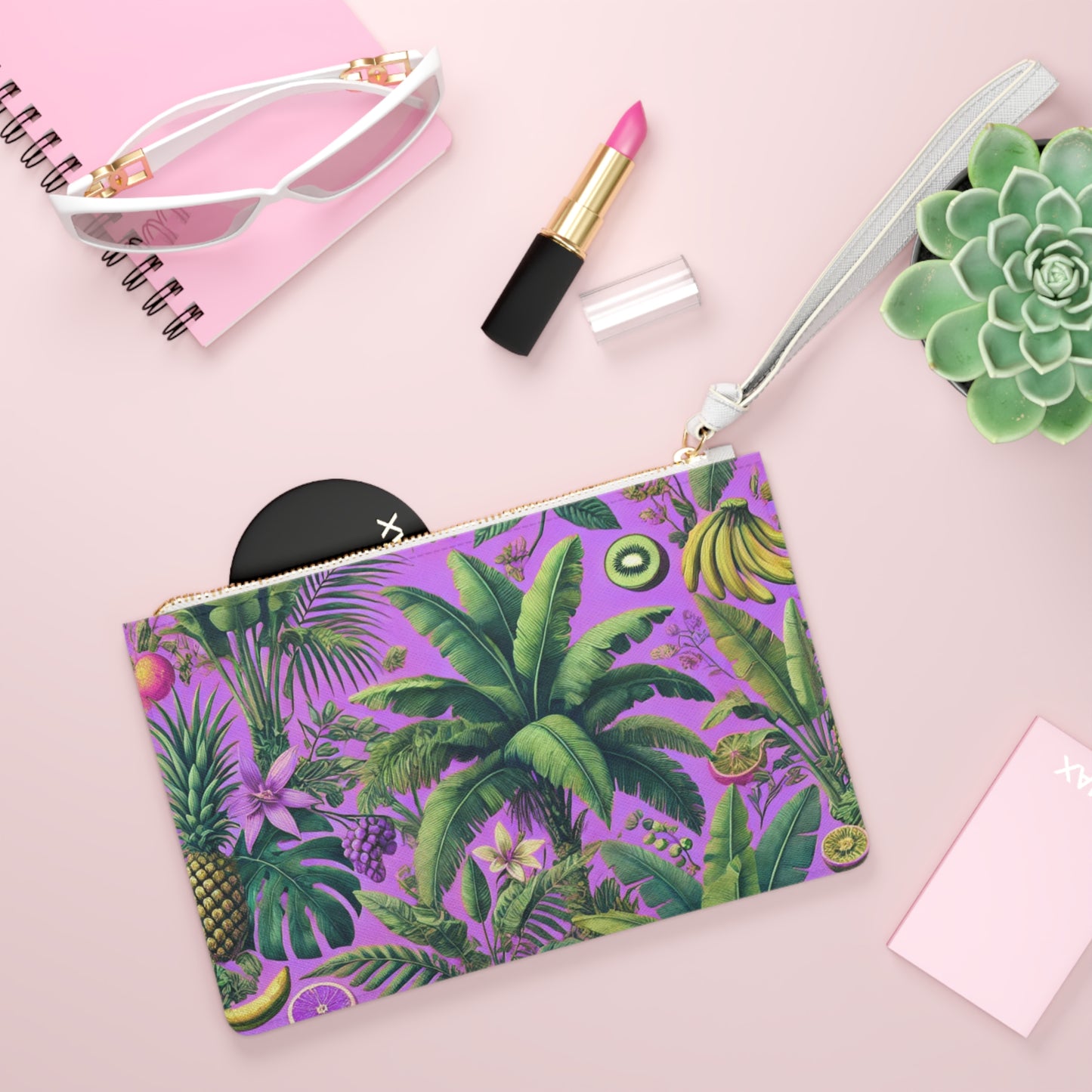 Tropical Faux Leather Clutch Bag - Perfect for Beach Adventures & Summer Vacations / Deep Tropical Fruit, Dark Lilac
