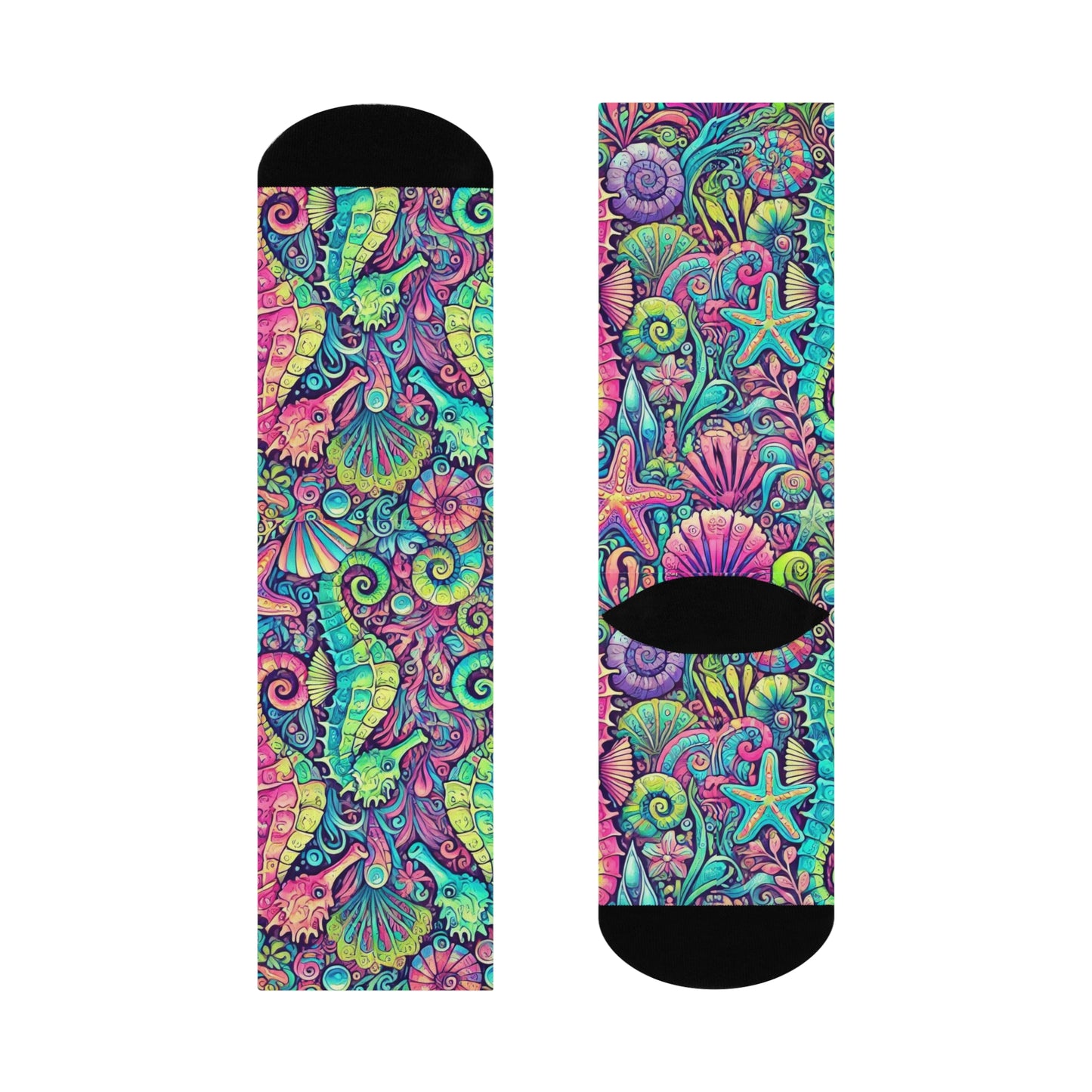 Cushioned Crew Socks - Seahorses