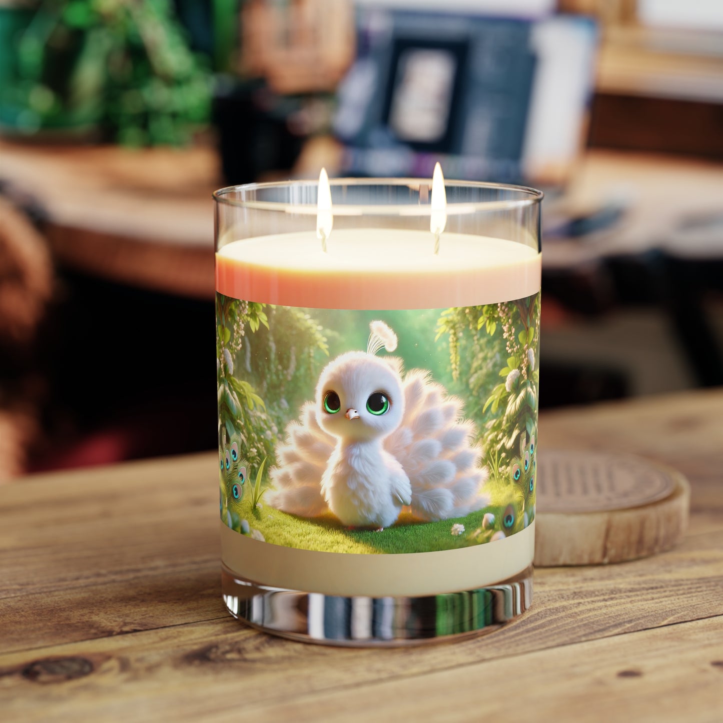 Baby White Peacock Scented Candle - 11oz Full Glass, Tropical Decor