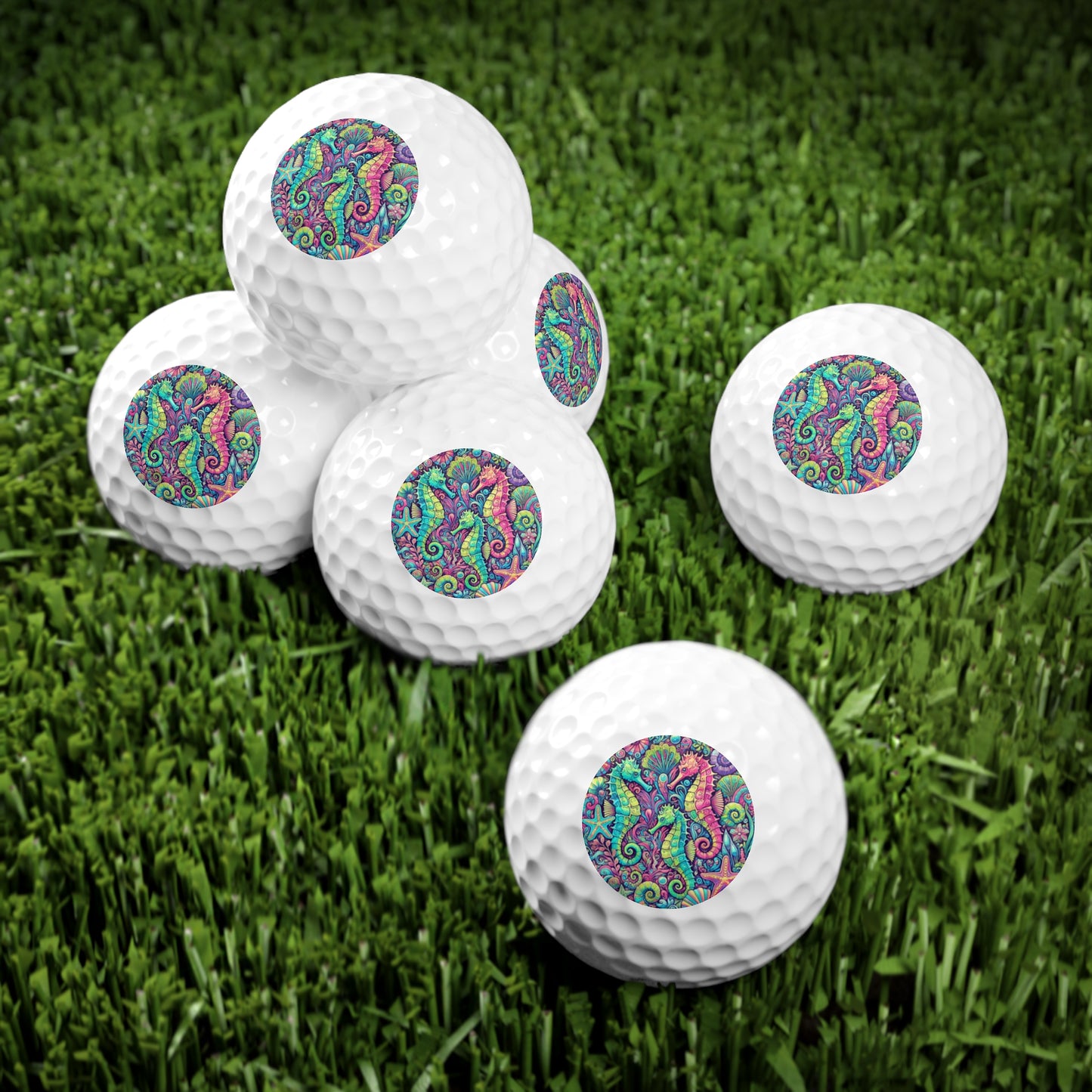 Coastal-Themed Golf Balls, 6pcs - Perfect Gift for Golf Enthusiasts / Seahorse Trio