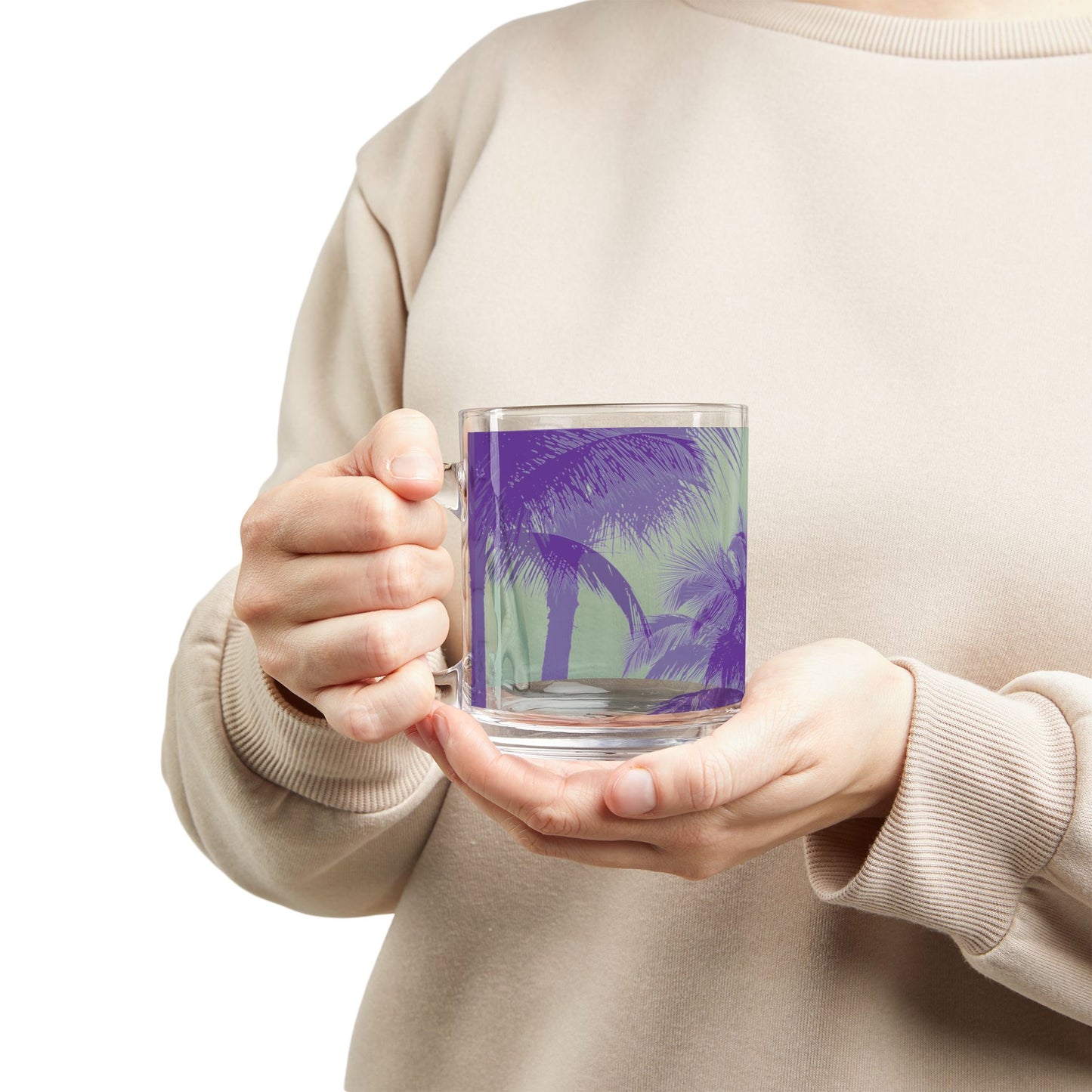 Tropical Glass Mug - 10oz Coffee Cup / Palm Glow Minty