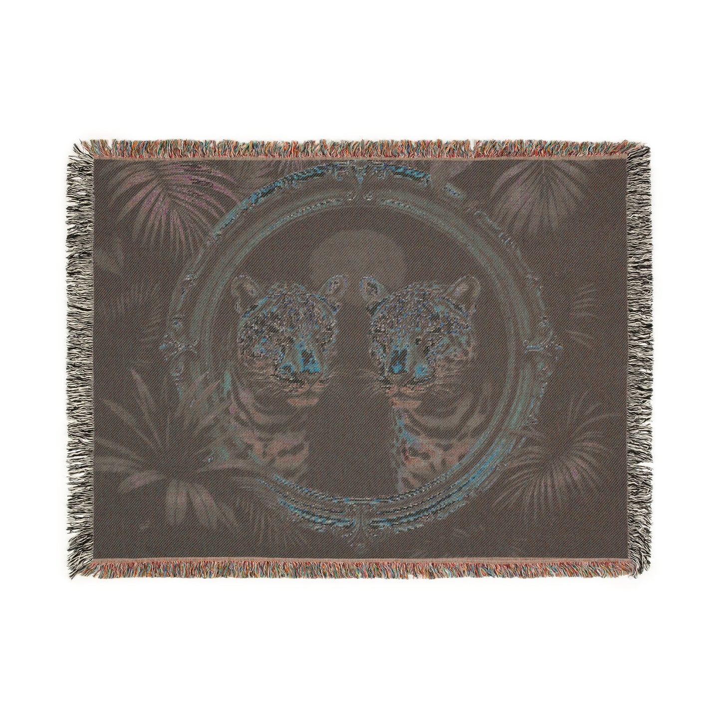 Woven Blanket, 3 Sizes - Tropical Home Decor / Rainforest Framed Two Jaguars