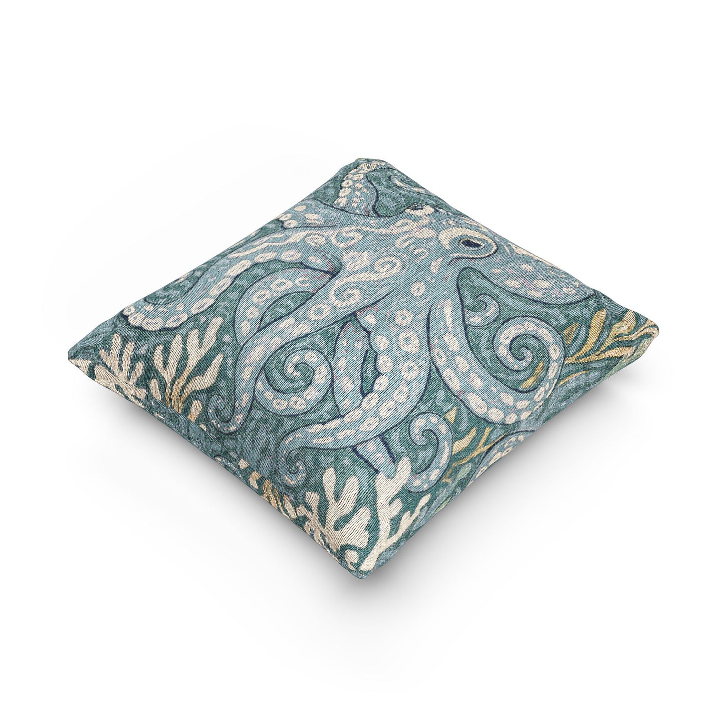 Woven Pillow, 17"W x 18"L ~ Octopus Kraken Joe, Blue