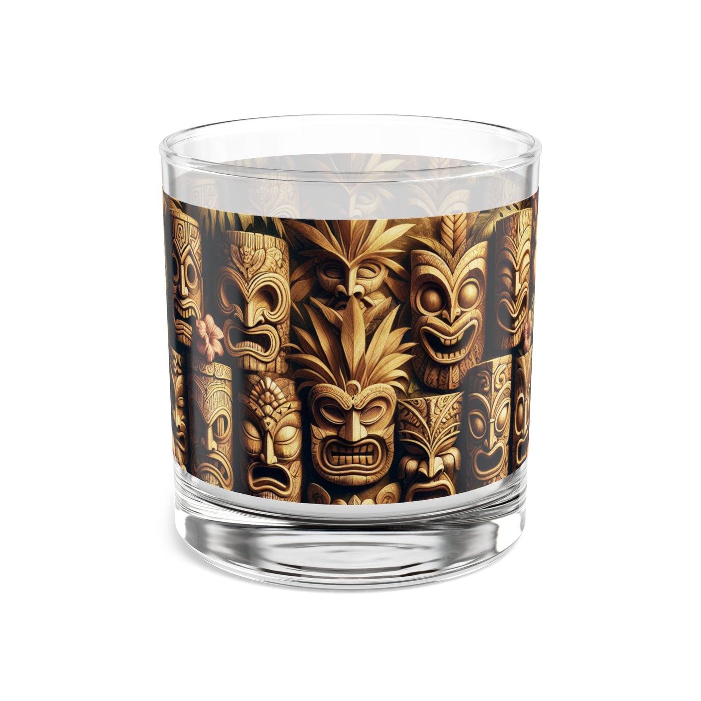 Tropical Paradise Rocks Glass - 10oz Colorful Tiki Totem Faces Design