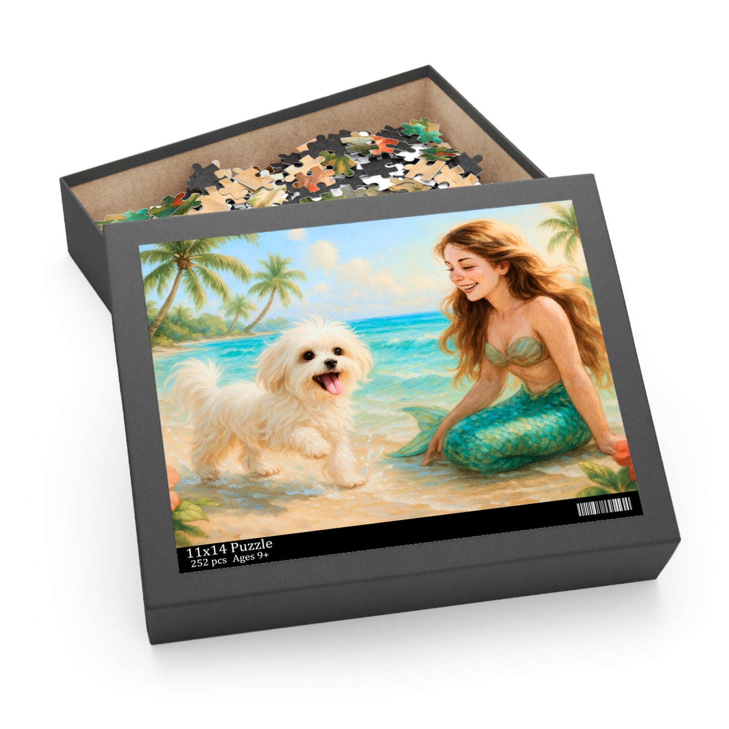 Puppy Ariel and the Mermaid Puzzle, 3 Sizes - 120/252/500-Piece Jigsaw for Pet Lovers