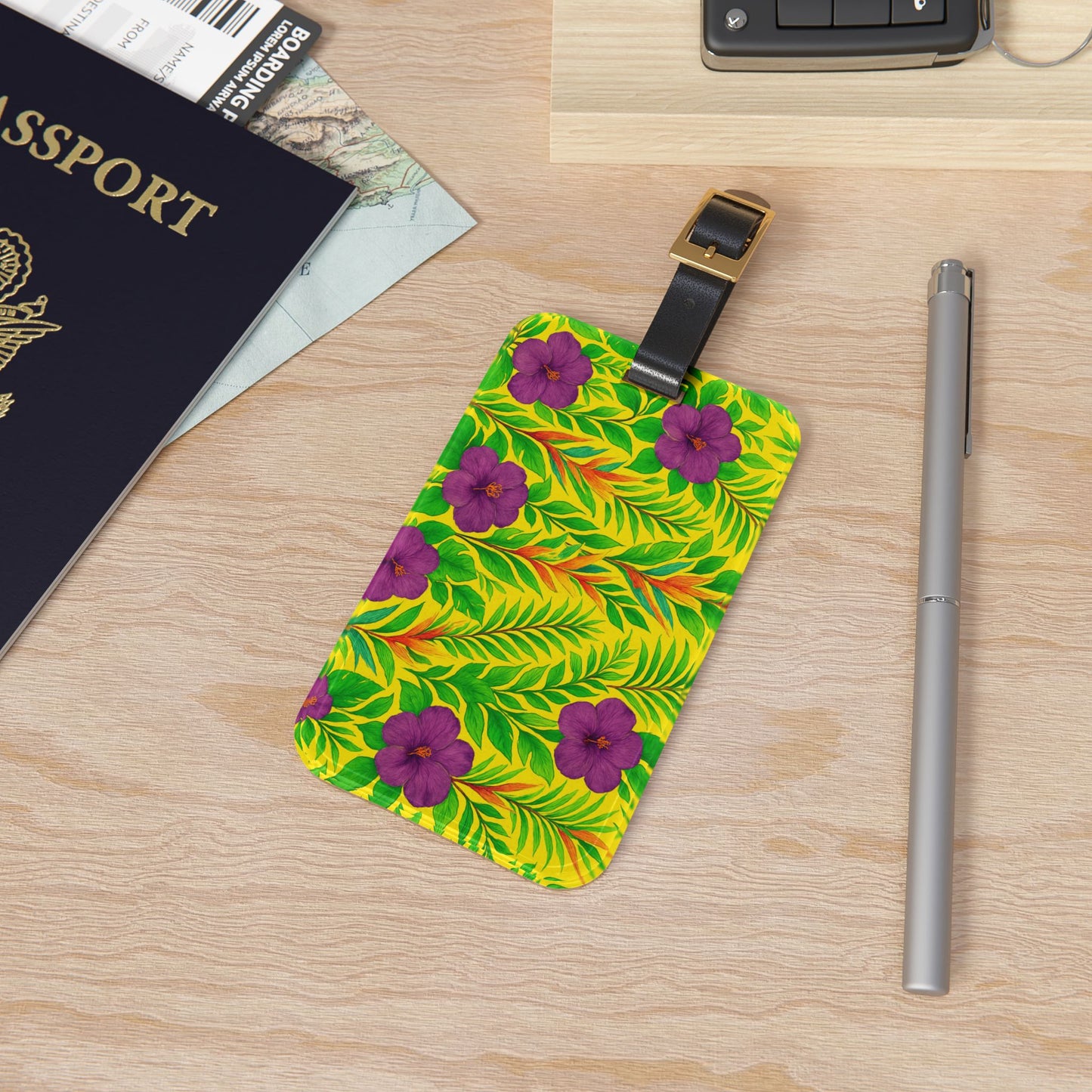 Luggage Tag - Midnight Flower Yellow