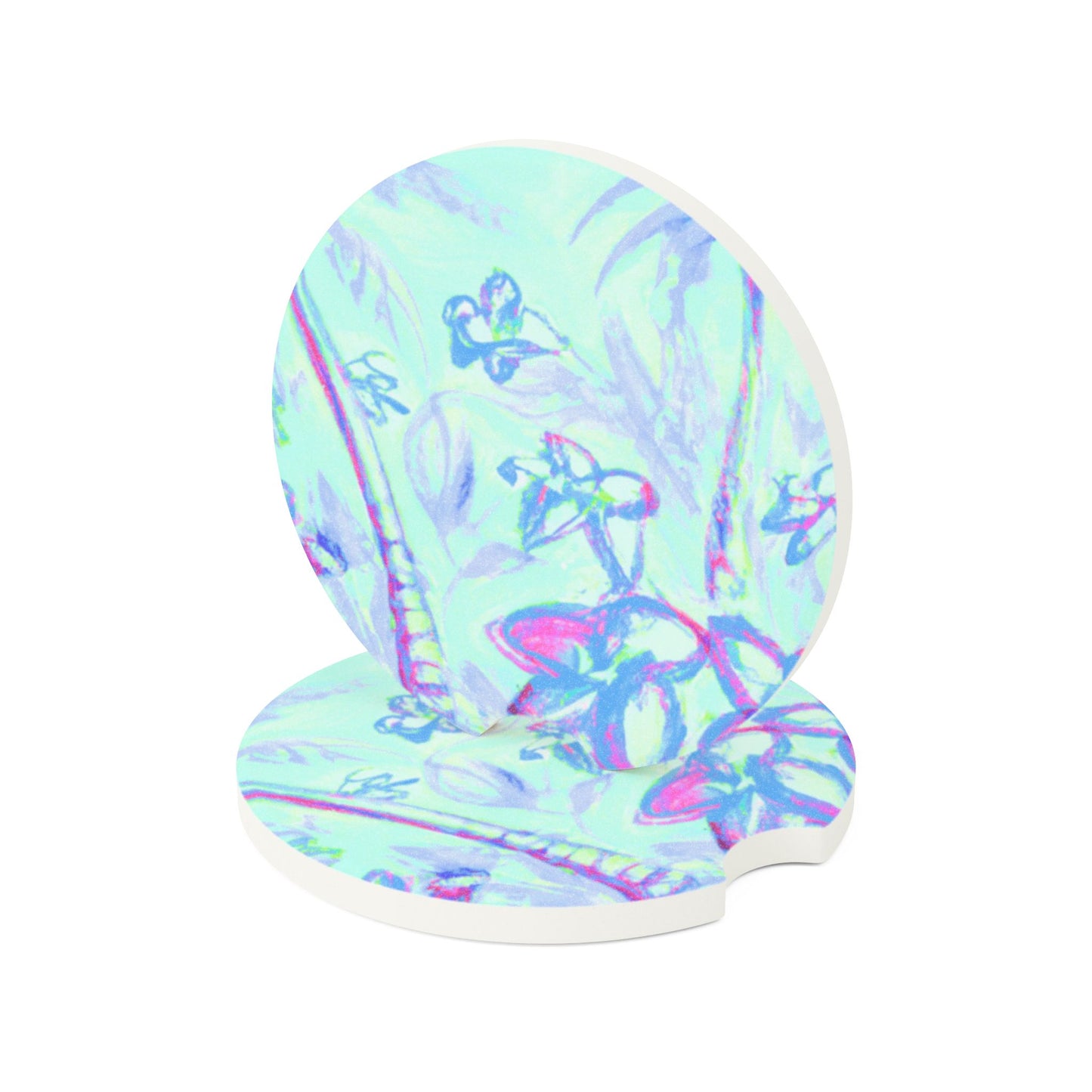 Soapstone Car Coaster - Tropical Doodles, Blue