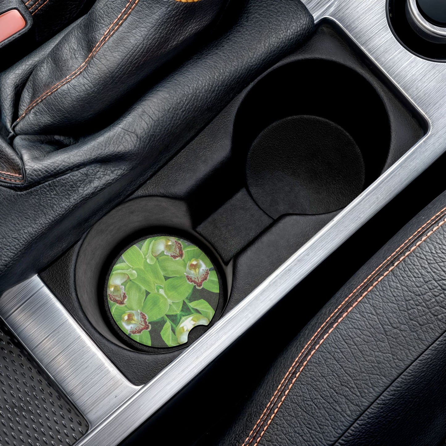 Soapstone Car Coaster - Kaleido Green Orchids