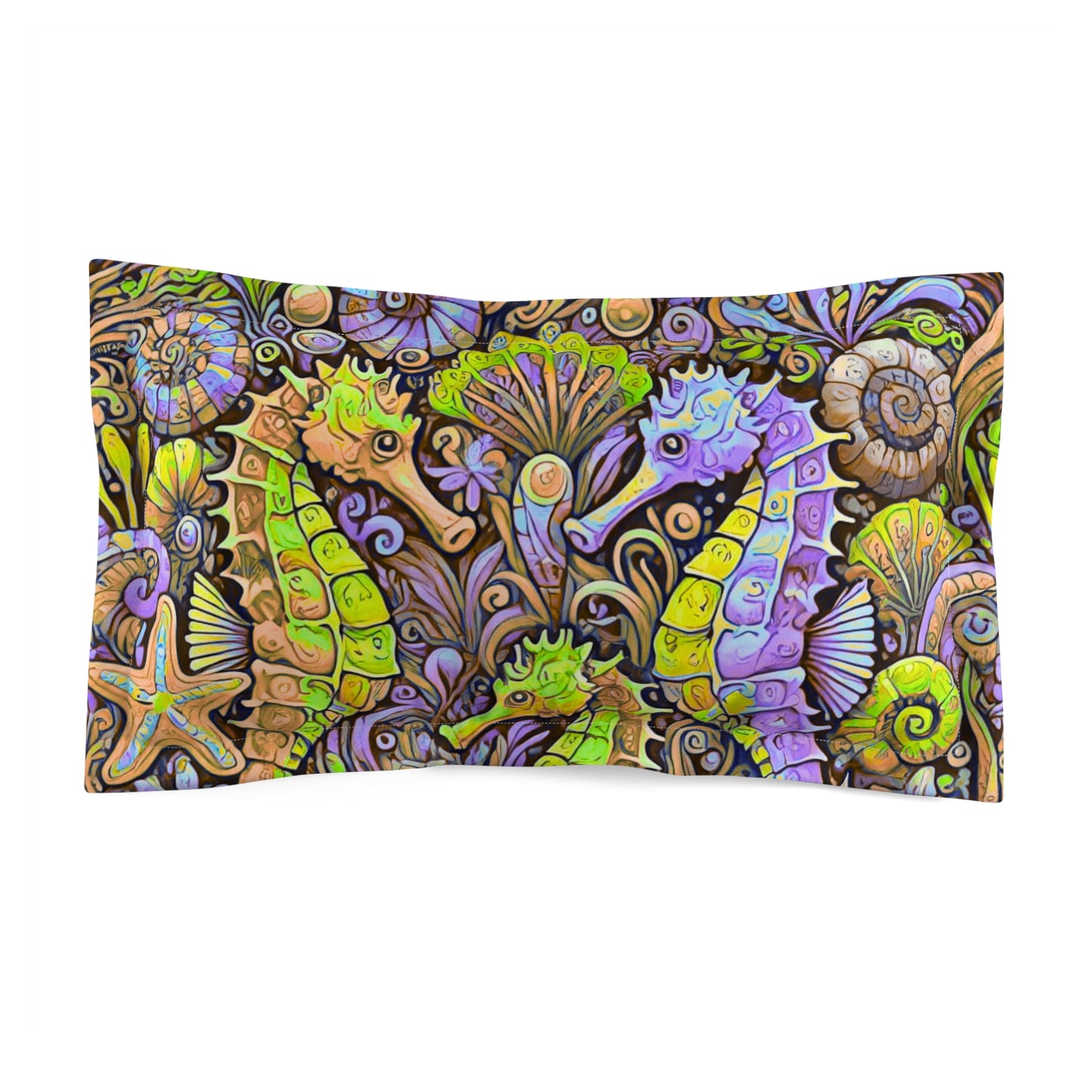 Microfiber Pillow Sham, 2 Sizes | Tropical Vibes for Relaxation / Seahorse Trio, Purple