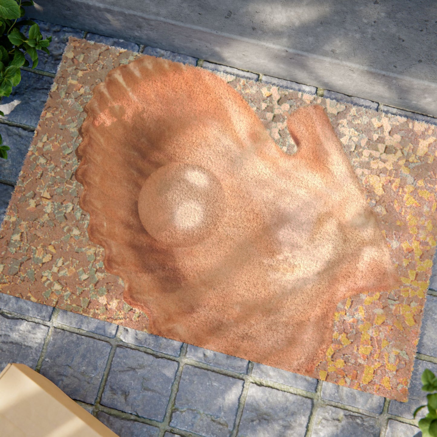 Tropical Shell Doormat - Vibrant Coconut Fiber Entrance Mat / Coastal Disco Peach Pearl Oyster