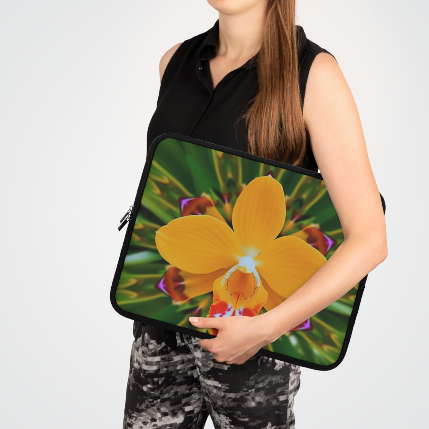 Tropical Laptop Sleeve, 5 Sizes - Perfect for Beach Lovers & Students / Kaleido Orange Orchid