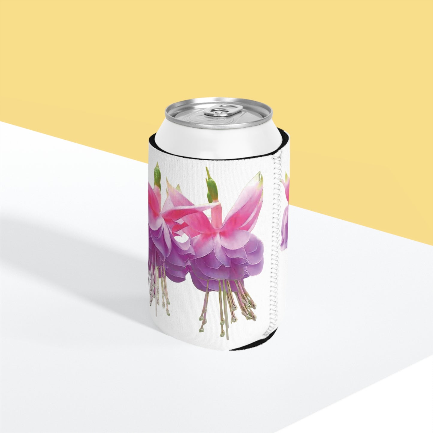 Two Pink Fuschias/White Cooler Sleeve - Perfect for Outdoor Picnics