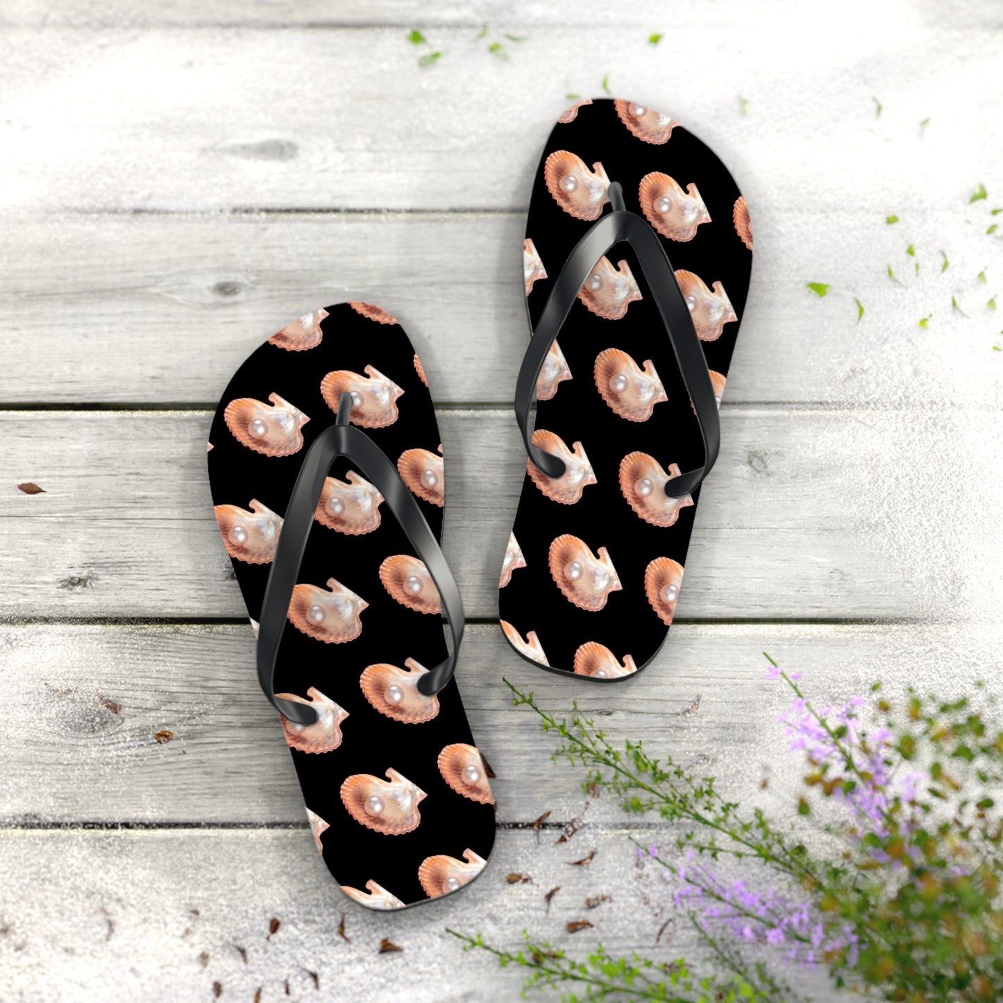 Flip Flops - Peach Pearl Oyster, black
