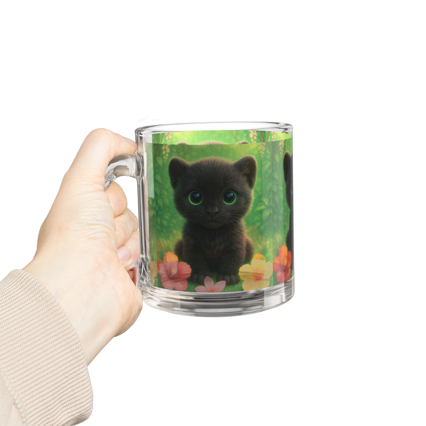 Baby Black Panther Glass Mug - 10oz, Perfect for Rainforest Lovers