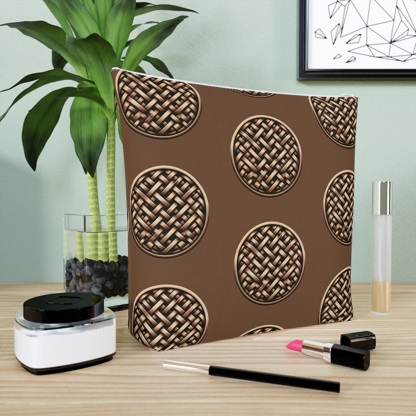 Tropical Cotton Cosmetic Bag - Makeup Pouch, 5 Sizes / Brown Wicker Button