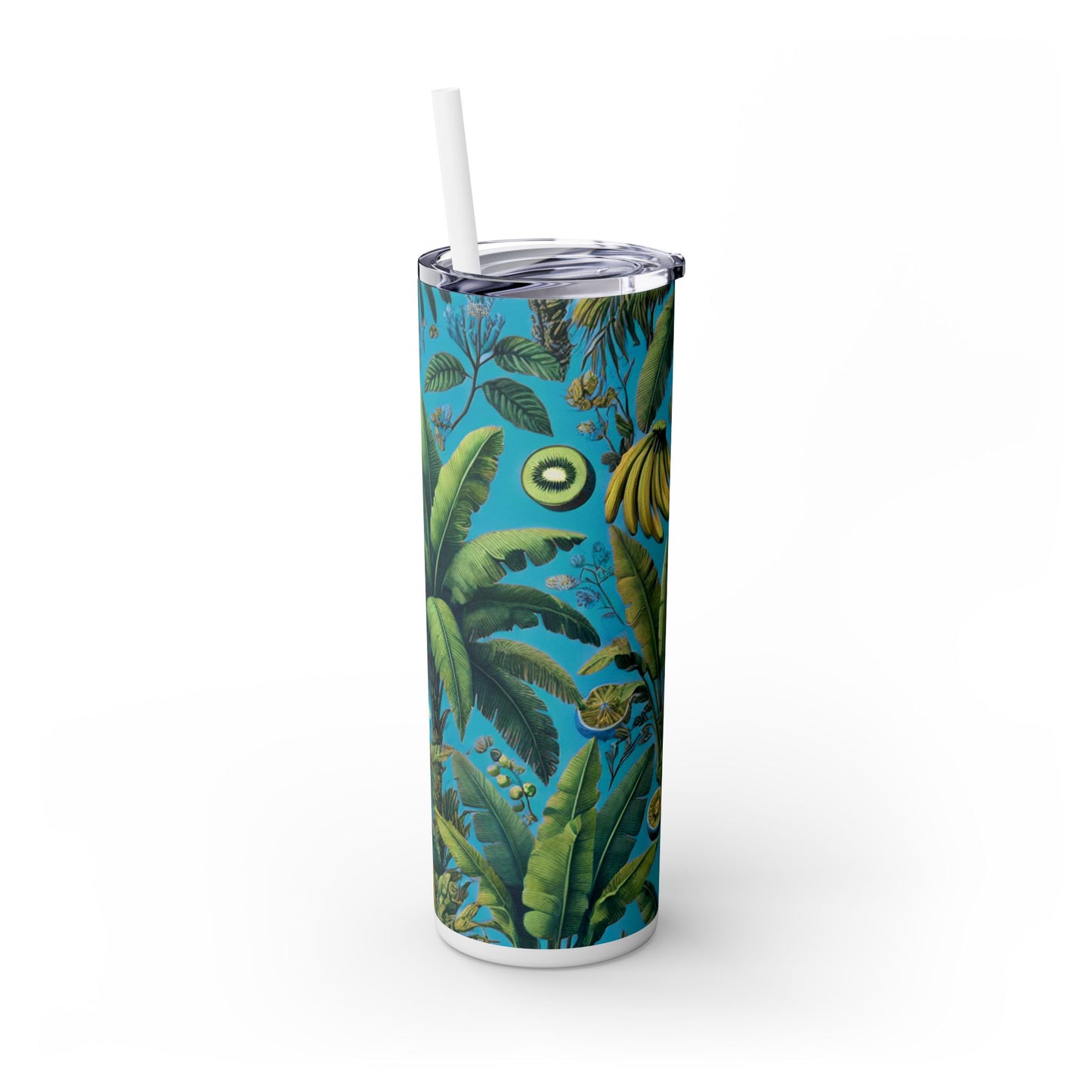 More Tropical Fruit/Aqua Blue Skinny Matte Tumbler with Straw - 20oz Beach Vibes