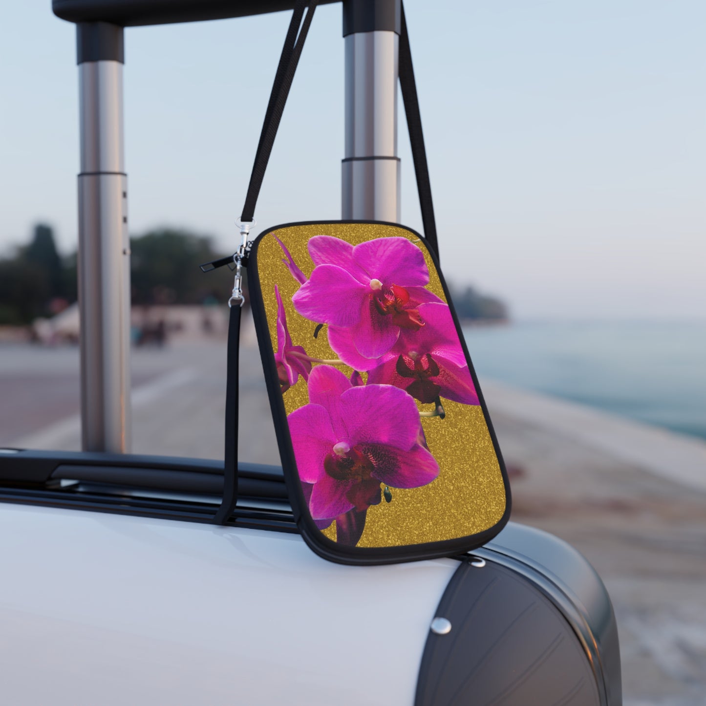 Passport Wallet - Purple Orchids, Gold