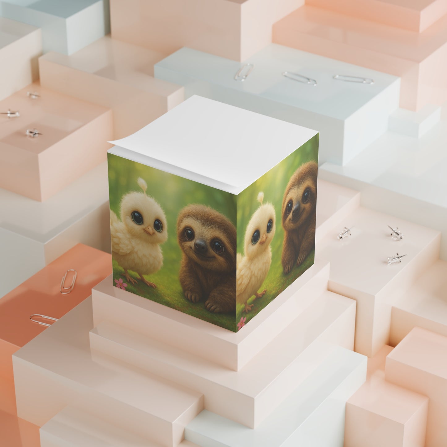 Note Cube - Baby White Peacock and Baby Capybara