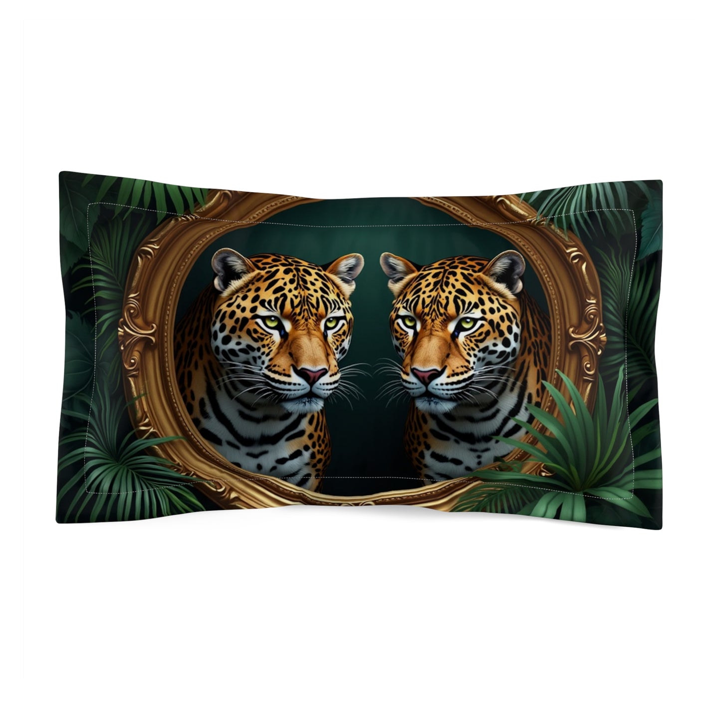 Microfiber Pillow Sham, 2 Sizes | Tropical Vibes for Relaxation / Framed Jaguars