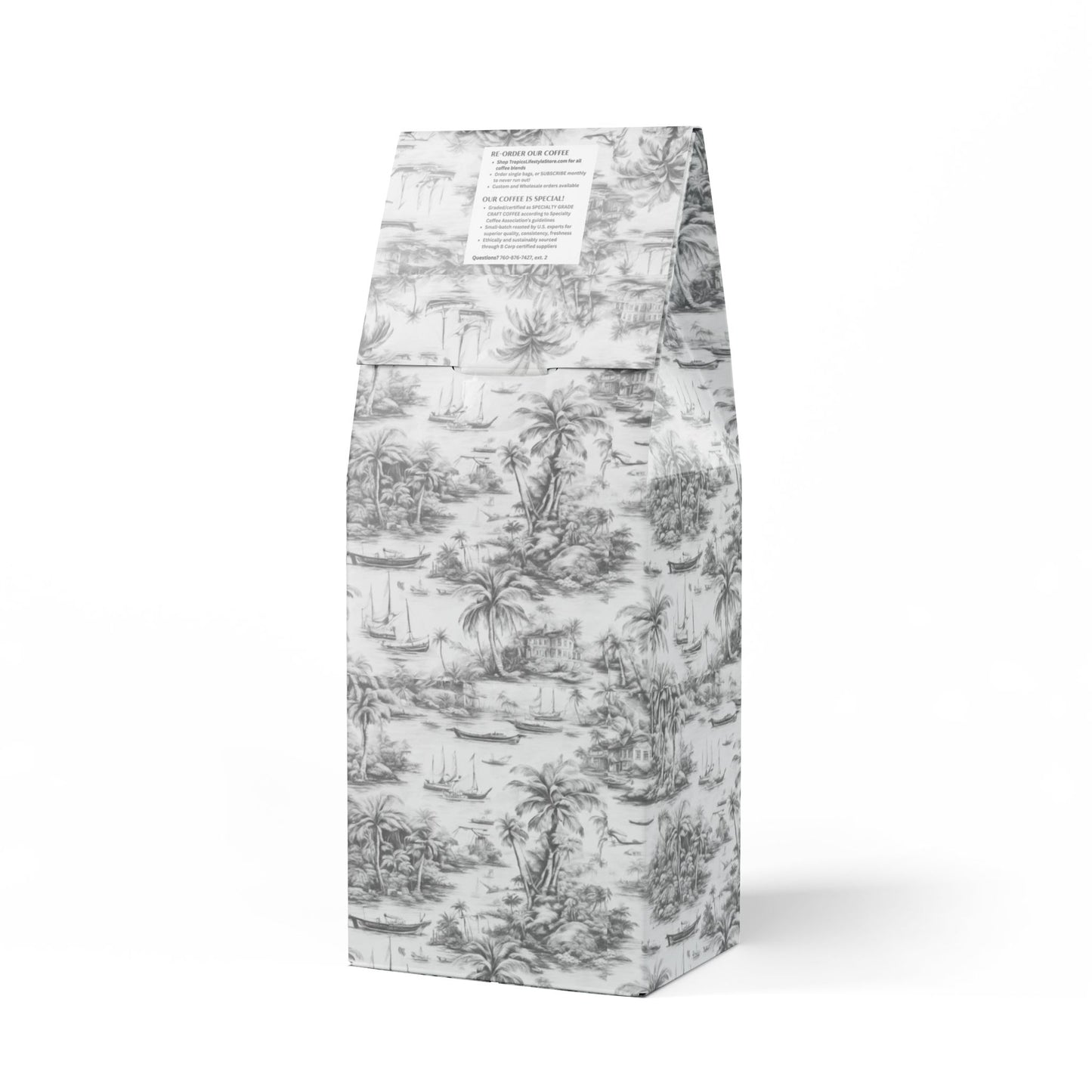 Beach Sunrise Blend™ (Light Roast) Specialty Grade Craft Coffee / Tropical Toile, Soft Black