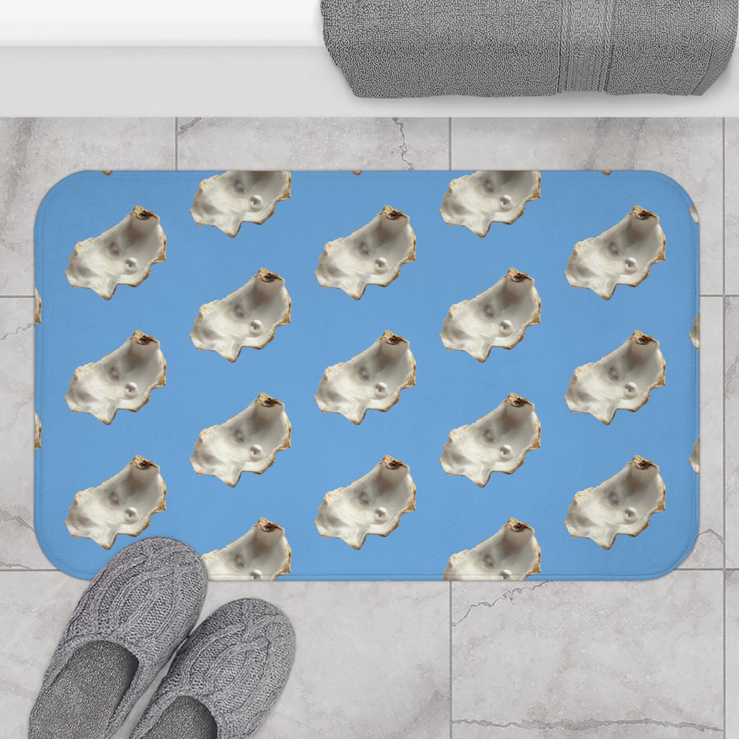 White Freshwater Pearl Bath Mat, 2 Sizes/Lt. Blue - Tropical Vibes for Home Decor