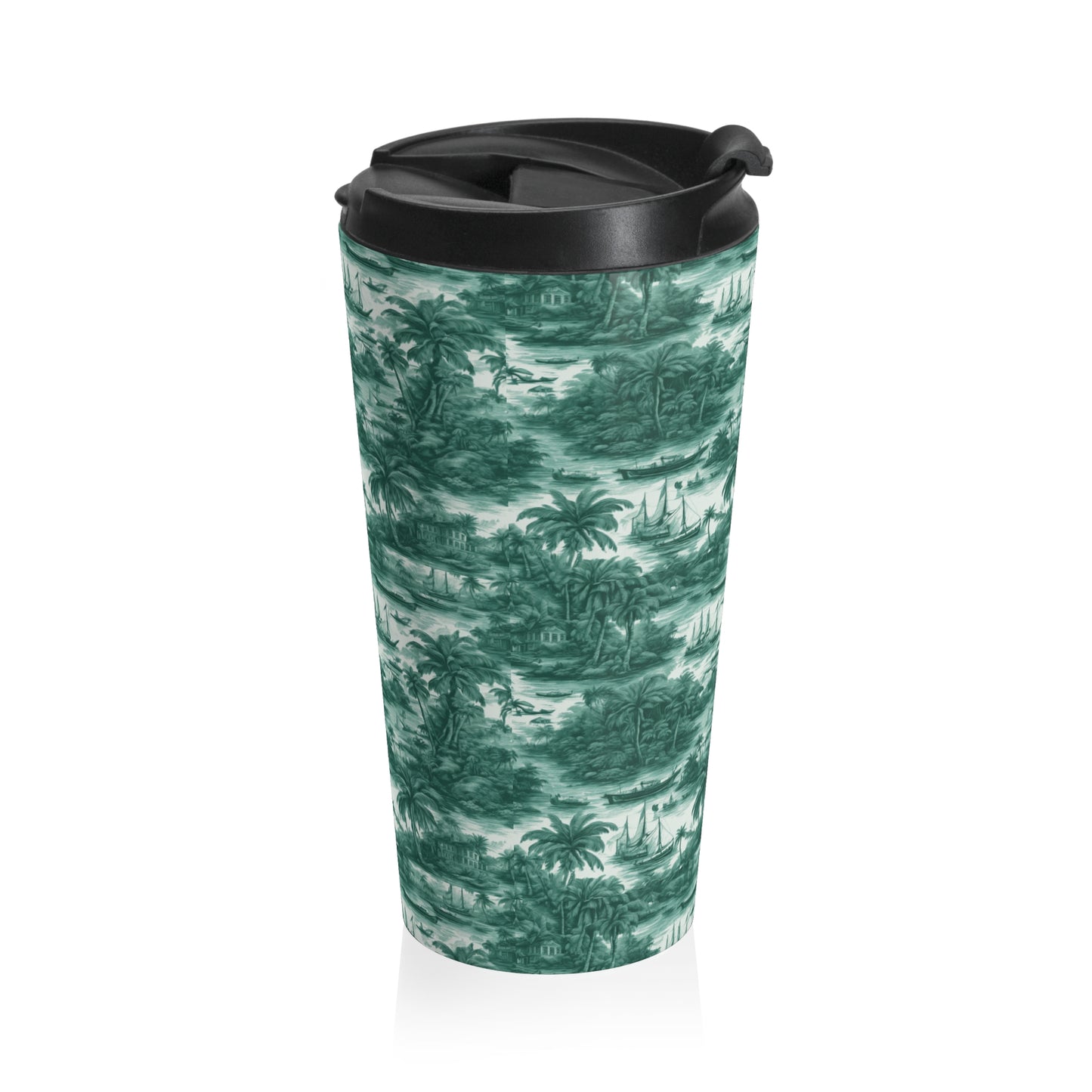 15 oz. Stainless Steel Travel Mug / Tropi Trip Toile Evergreen