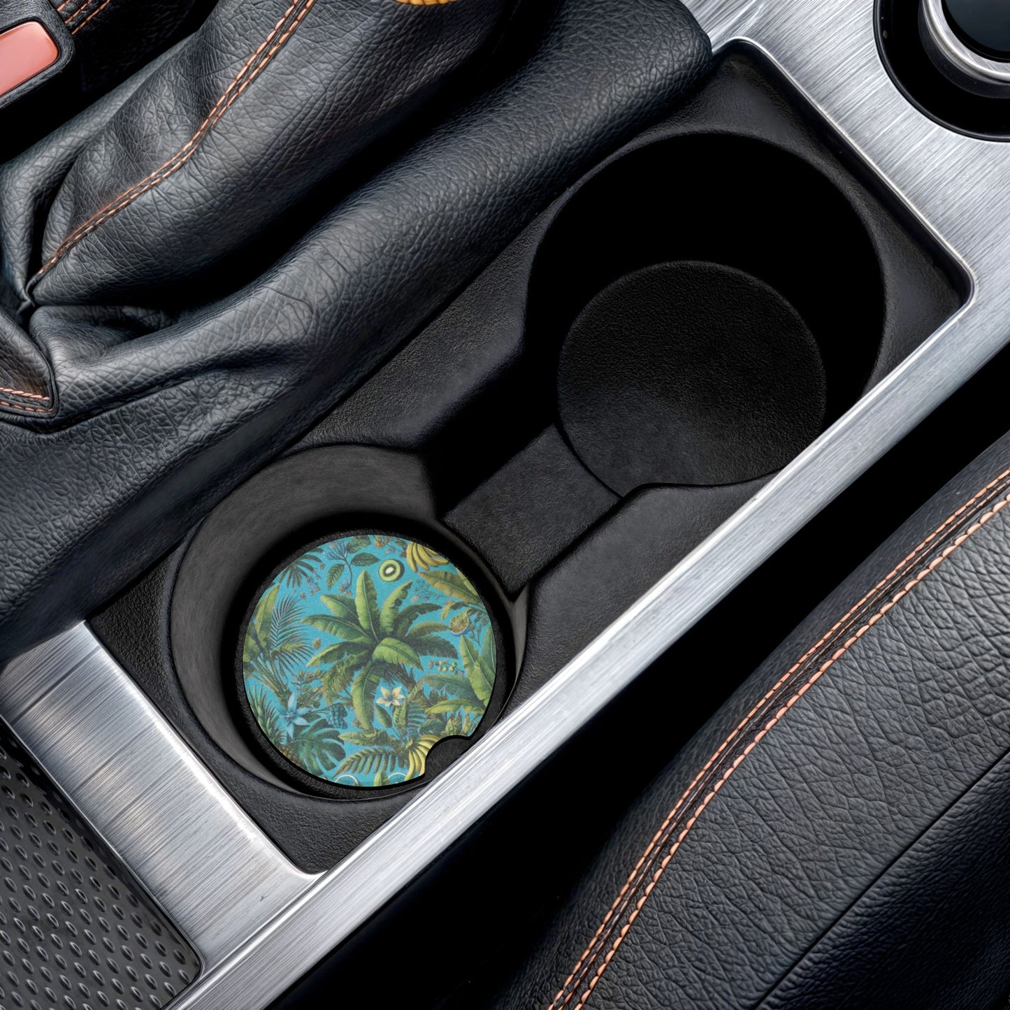 Soapstone Car Coaster - Palms and More Tropical Fruit, Aqua Blue