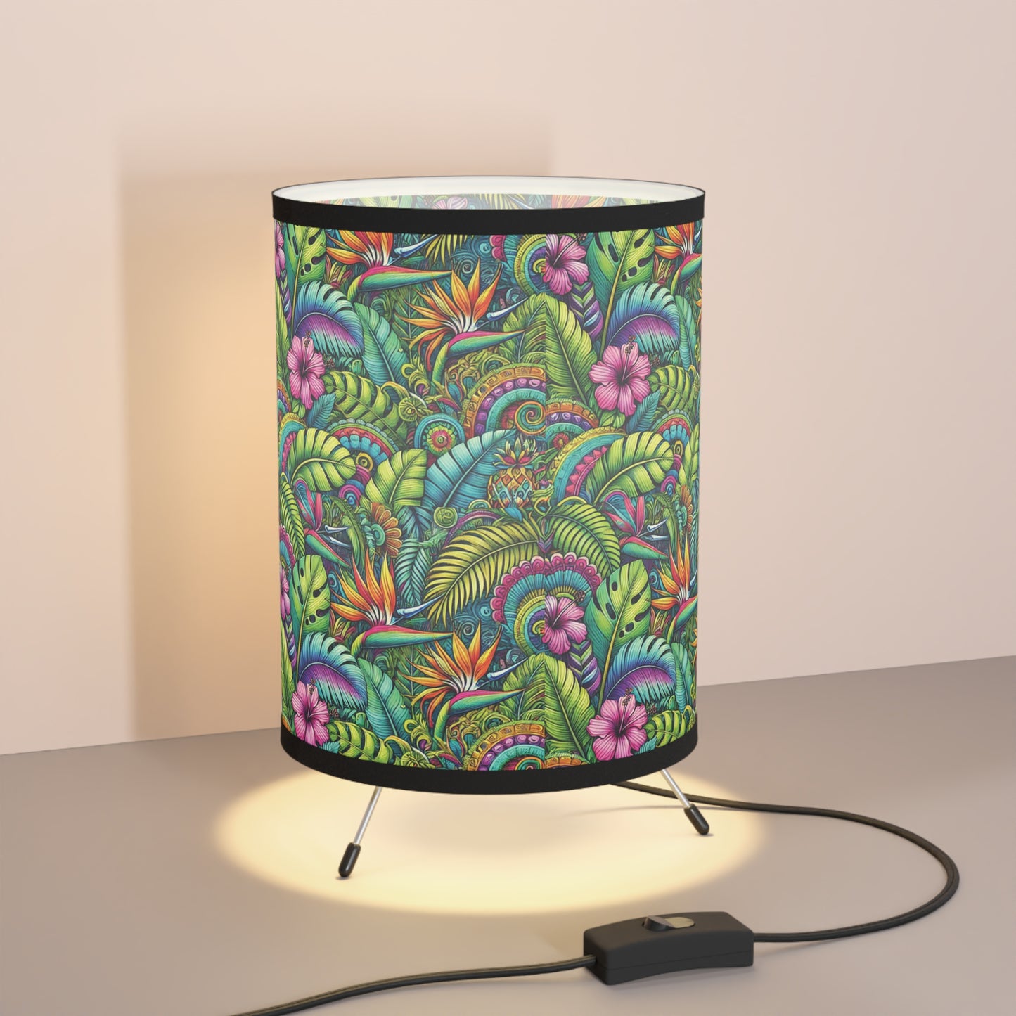 Rainforest Blooms Tripod Lamp with Artistic High-Res Shade - Perfect for Home Décor